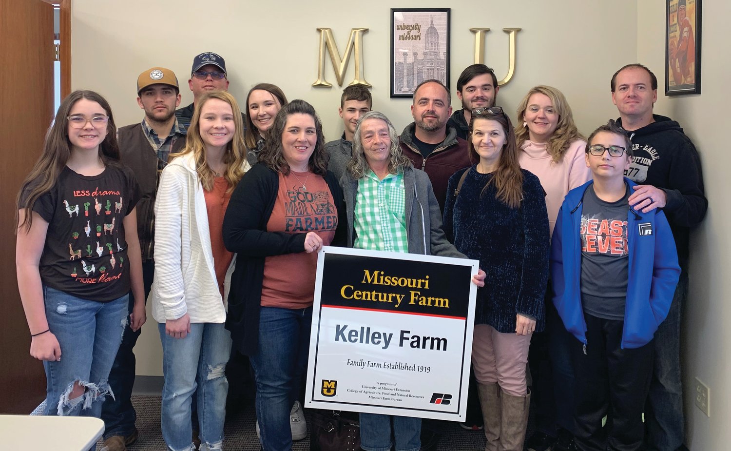 The family of Glinda Kelley celebrates their Century Farm designation. The year of the Century Farm acquisition was 1919, with 117 acres in Norwood. Great-grandfather, J.E. Kelley, was the original owner.